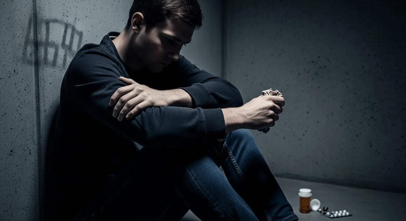 Person sitting with head in hands reflecting mental health struggles tied to OCD and addiction